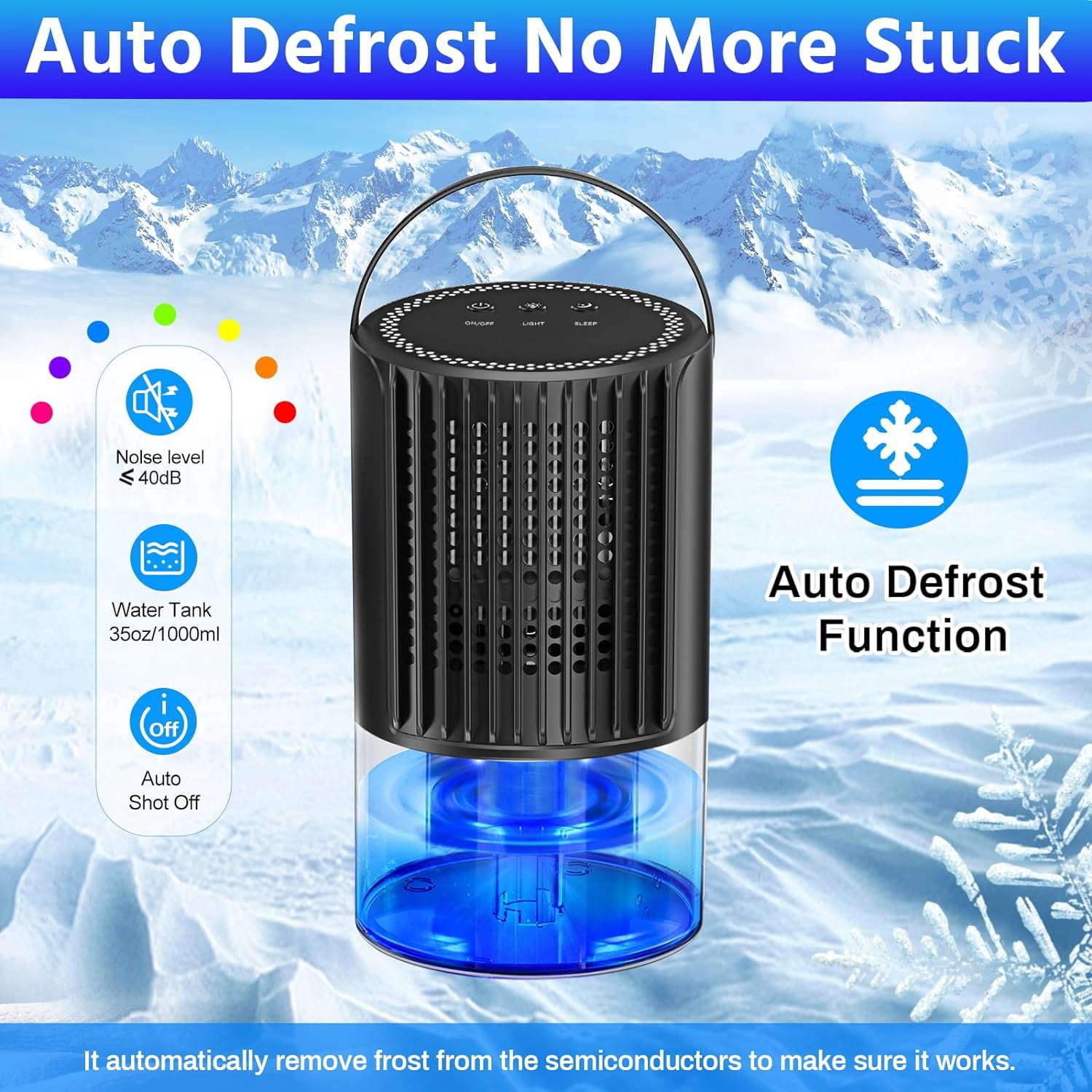 5.49-Pint Dehumidifier for Room Home,HopePow Automatic Defrosting Dehumidifier 1,000 Sq. ft Coverage Area Energy Efficiency 7 Colors Light Mini Dehumidifier for Room Bathroom,Basement,Bedroom,Black