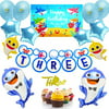 Baby Shark Party Supplies Third 3rd Birthday for Boy, Decorations with Blue Baby shark Balloons, High Chair Banner, 3x5 ft Baby Shark Backdrop, Baby Shark Cake Topper Theme for Boys by Party Penny