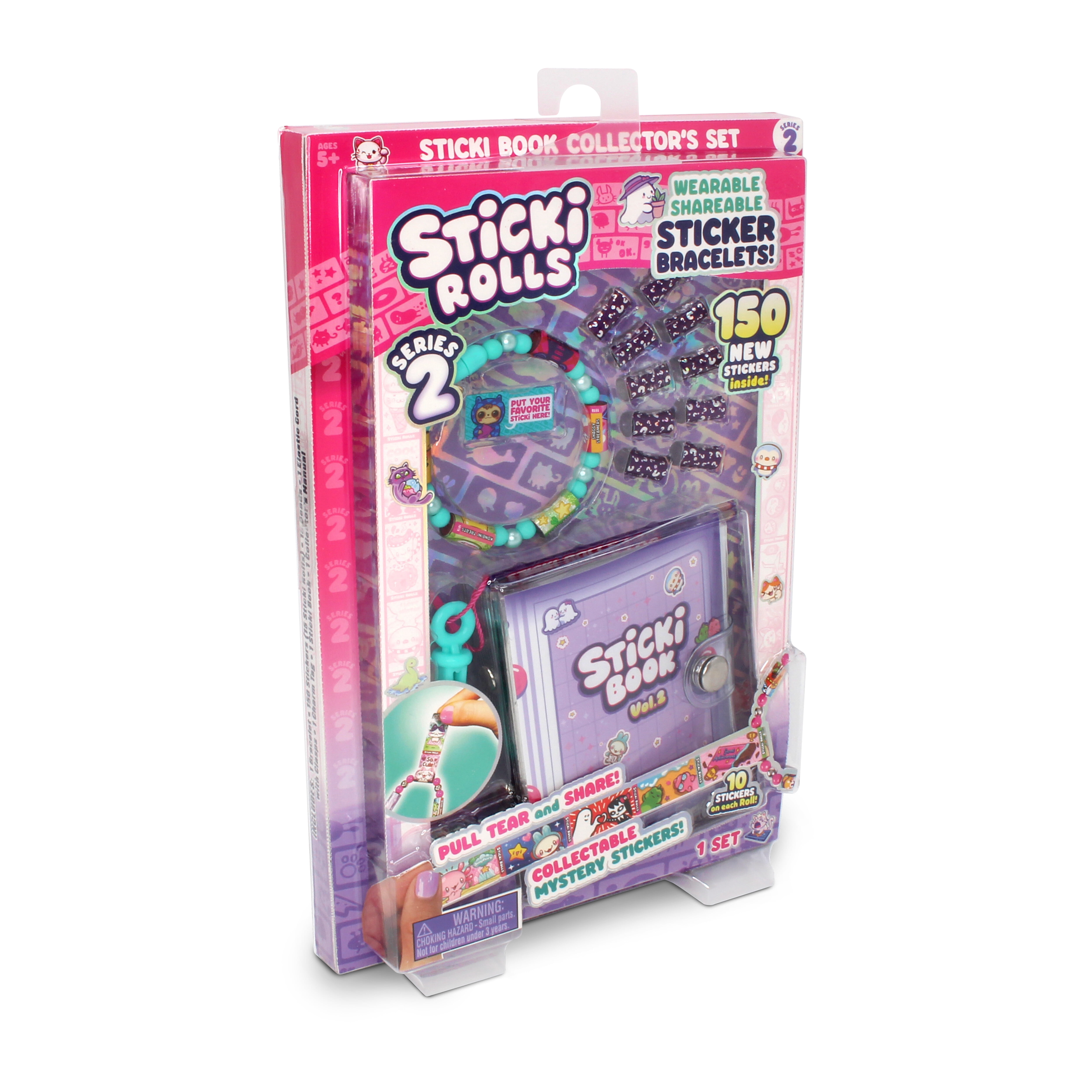 Sticki Rolls Sticki Book - Wearable & Shareable Sticker Bracelet + Collection Book - 120 Mini Stickers - 50 Activity Pages - 1000+ Sticker Designs