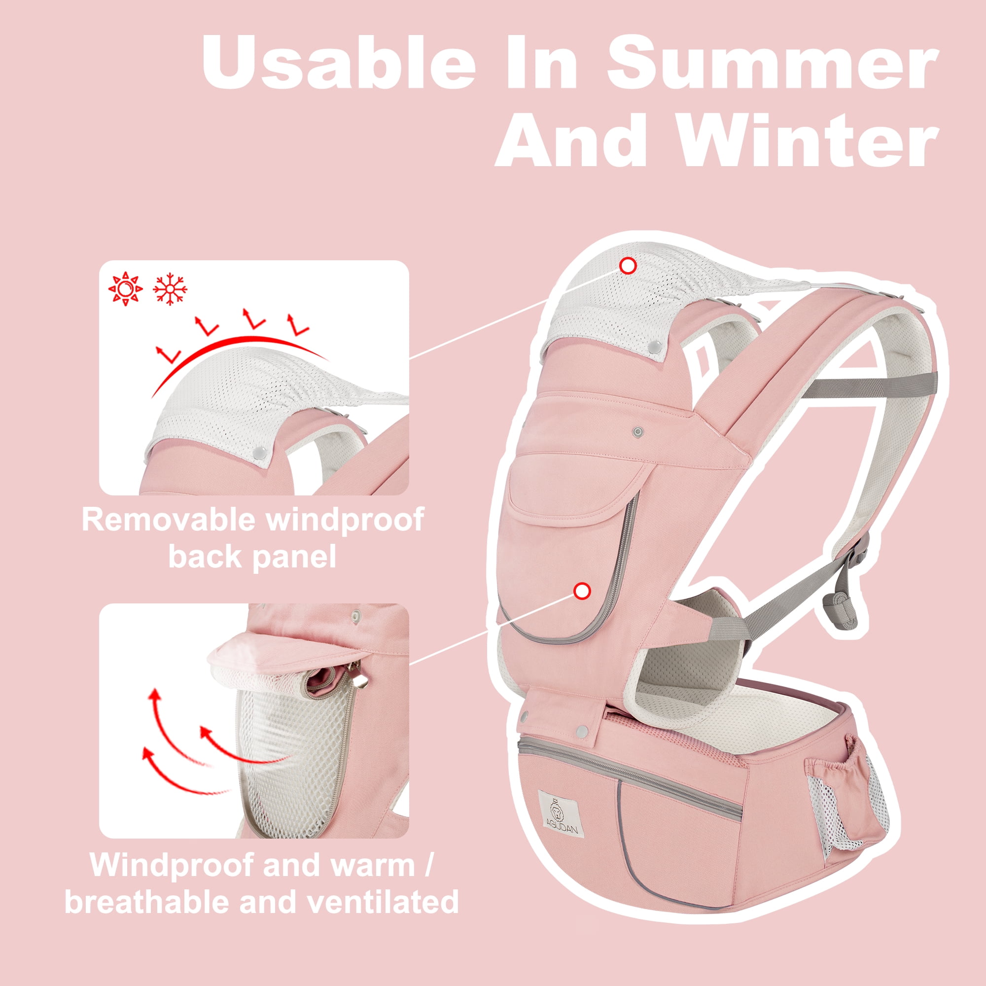 AGUDAN Baby Carrier with Hip Seat, 6 in 1 Ergonomic Unisex Waist Stool, 0-36 Months