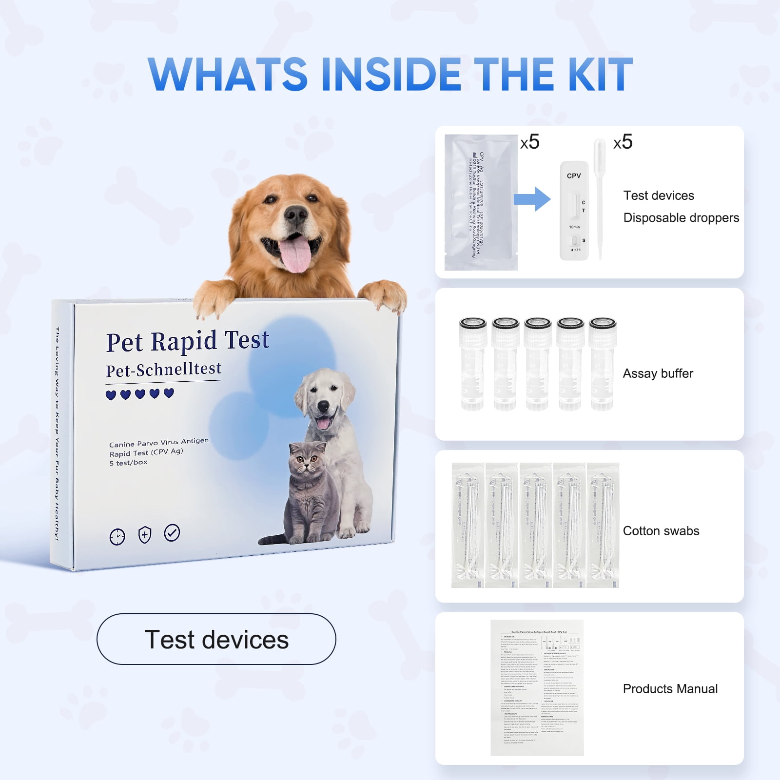 Rapid 5-Piece Health C PV Test Kit for Dogs - Accurate & Quick Home Detection in Feces/Vomit in 5-10 Minutes! Easy to Use Non-Invasive Early Diagnosis Tool Suitable for All Breeds & Ages
