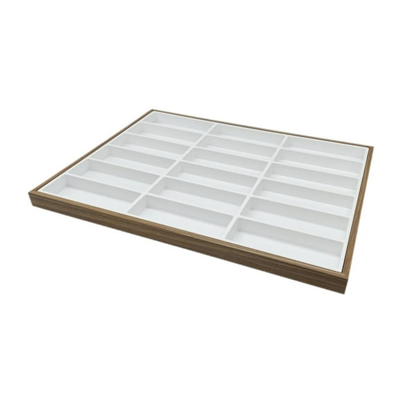 Bandeja organizadora de gafas de sol, soporte para relojes, 18 compartimentos, estuche de madera para gafas, bandeja para joyas Interno blanco