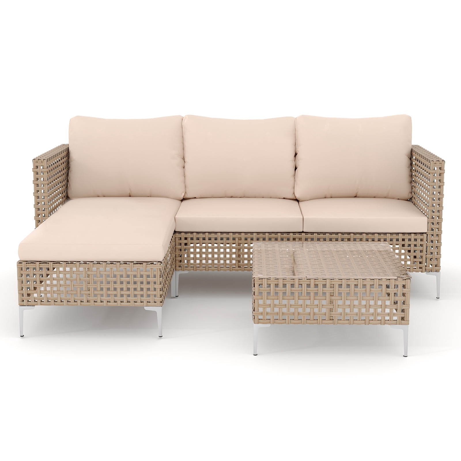 YHBINHUI 3 Piece Patio Furniture Set with Chaise Longue Outdoor Wicker Furnitrue Set (Yellow/Beige)