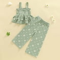 thumbnail image 5 of KPOPLK 2Pcs Toddler Baby Girl Clothes Set Tie-Up Strap Ruffle Camisole Tops Pants Set Little Girls Summer Outfits(2-3 Years,Green), 5 of 8