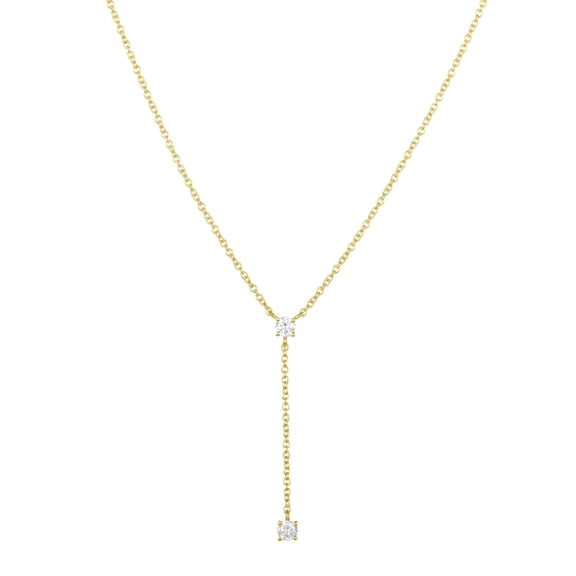 London Fine Jewelry Drop Necklace for Women, Y-Shaped 14k Gold Chain Necklace with 0.23 CTW Diamonds of H-I Color and SI1-SI2 Clarity, Delicate 2 Stone Lariat Necklace for Her