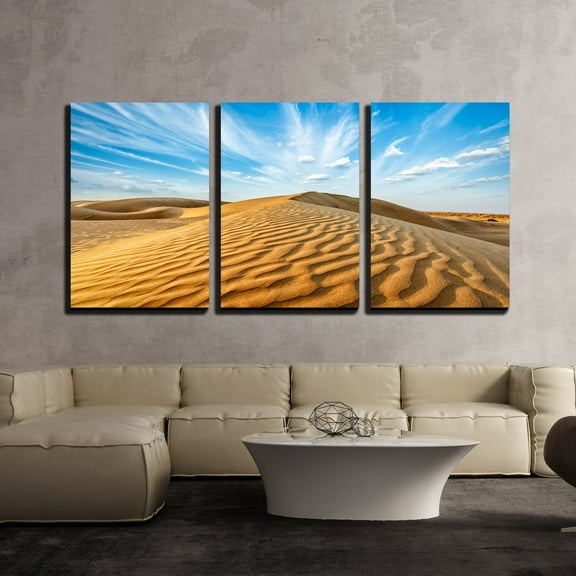 wall26 - 3 Piece Canvas Wall Art - Panorama of Dunes of Thar Desert. Sam Sand Dunes, Rajasthan, India - Modern Home Art Stretched and Framed Ready to Hang - 16"x24"x3 Panels