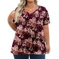 thumbnail image 4 of Fantaslook Plus Size Womens T Shirts V Neck Caseual Tops Short Sleeve Floral Shirts Loose Blouses, 4 of 8