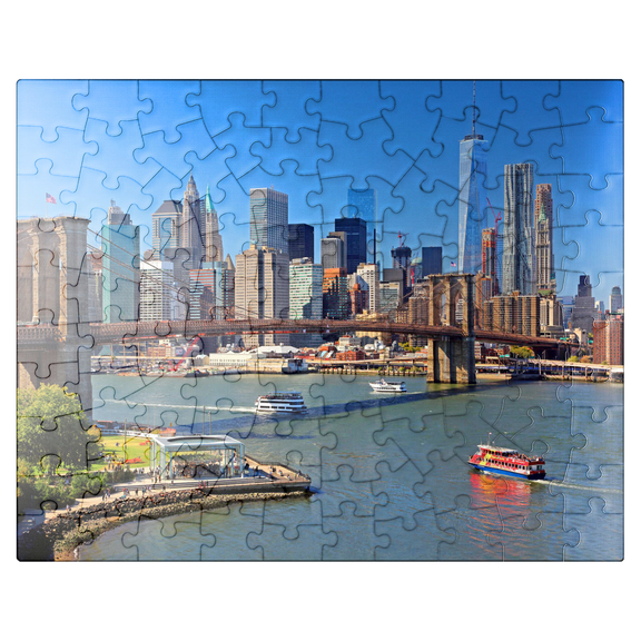 MyPuzzle - Brooklyn Bridge With One World Trade Center, Manhattan, New York City, New York, USA - Premium 100 Piece Jigsaw Puzzle for Adults