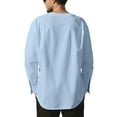 thumbnail image 3 of LWaveletMen's Mandarin Collar Long Sleeve Shirt, Pleated Front Detail, Loose Fit Soft Fabric Top, Ideal for Daily Casual & Street Style Outfits Light Blue 3XL, 3 of 4