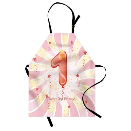 Party Bib - 1st Birthday Apron Festive Celebration for a New Born Baby Party Theme Image Print, Unisex Kitchen Bib Apron with Adjustable Neck for Cooking Baking Gardening, Pale Pink and White, by Ambesonne