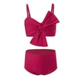 thumbnail image 1 of Splozh Tankini Bathing Suits Girls Swimwear Solid Color Large Bow Print Split Two Piece Dress Swimsuit Red,5-6 Years, 1 of 5
