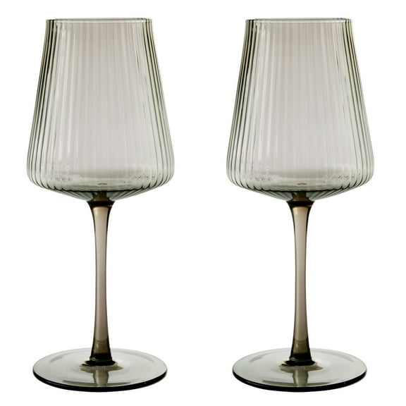 Better Homes & Gardens Ribbed Glass17 oz  Wine Glass, Gray Smoke, Set of 2