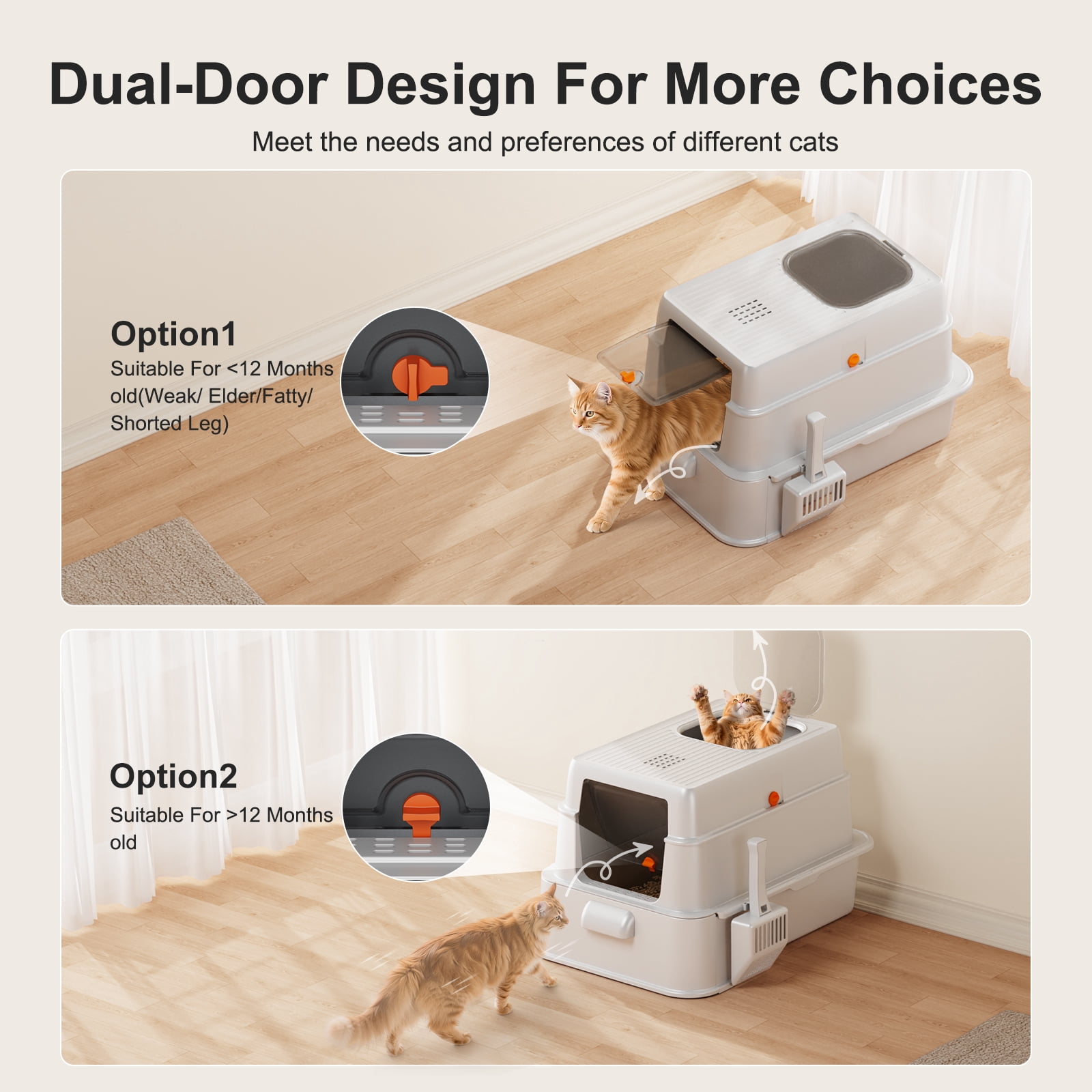 Stainless Steel Cat Litter Box with Lid, Foldable Enclosed Litter Box, Extra Large Metal Litter Box with Scoop and Mat, 24"*16.1"*16.1", Silver Gray
