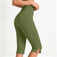 thumbnail image 5 of QATAINLAV Ladies Capri Leggings High Waisted Knee Length Yoga Pants with Side Slit Hem Stretch Summer Casual Bottoms Green M, 5 of 8