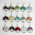 thumbnail image 2 of Xiao Hua Pendientes de piedra natural personalizados, hechos a mano, envueltos en seda, de plata, con colgante de árbol de la vida de cristal natural de 3 cm (multicolor)., 2 of 5