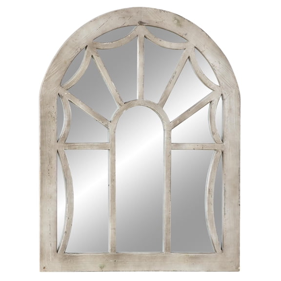 DecMode 36" x 44" Beige Window Pane Inspired Wall Mirror with Arched Top