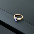 thumbnail image 4 of Gem Stone King 0.95 Ct Oval Blue Tanzanite White Topaz 18K Yellow Gold Plated Silver Ring (Size 7), 4 of 4