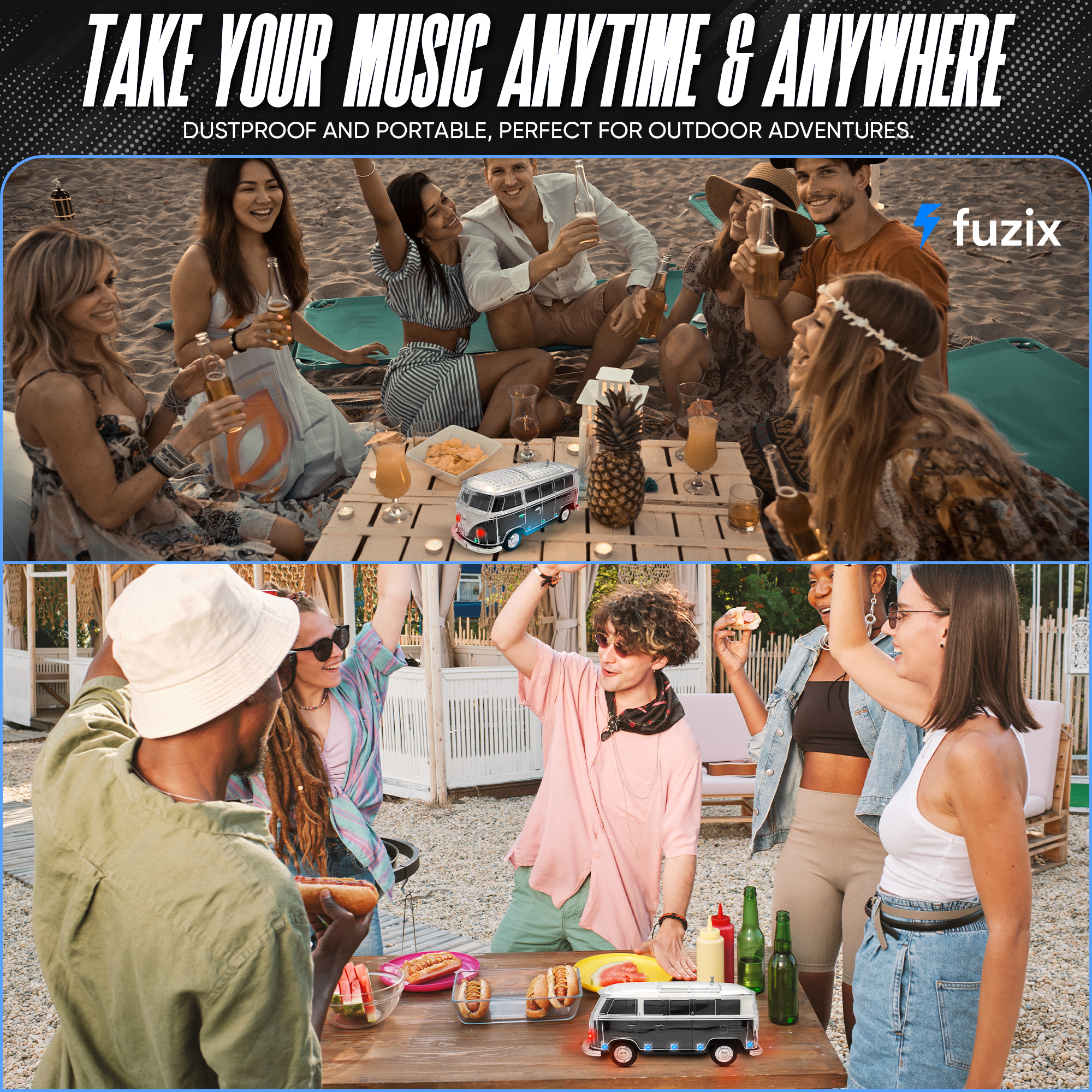 Fuzix WS-267 Car Bluetooth Portable Speaker with LED AUX USB FM Rechargeable
