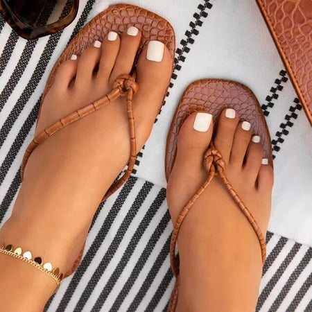 

BRISEZZS Women s Slide Sandals- Open Toe Flip-flops New Style New Style Casual Bowknot Summer Flat Slide Sandals #385 Brown-36