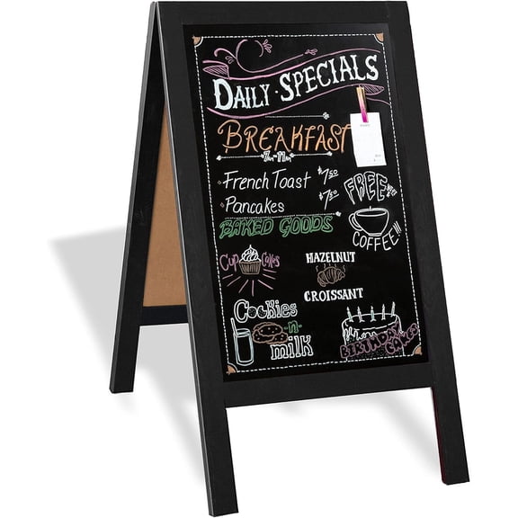 Wooden A-Frame Chalkboard Sign with Eraser, 40 x 20 Inch Magnetic Sidewalk Menu Board, Black Menu Display for Restaurant, Business, or Weddings