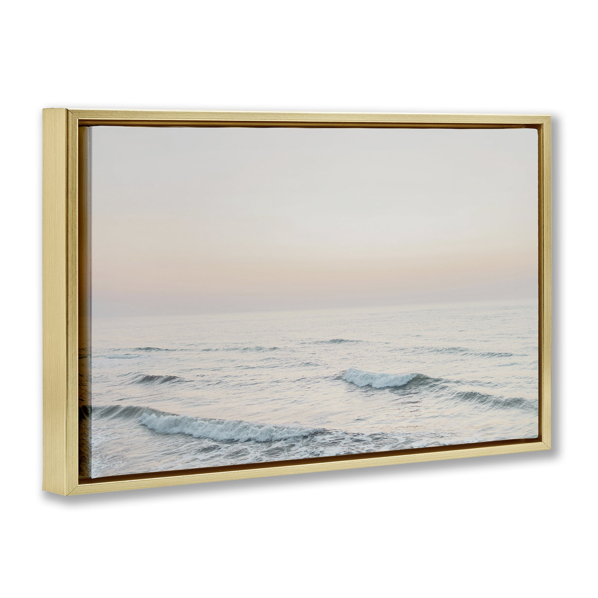 Stupell Industries Rolling Waves At Dawn Coastal Photography Gold Floater Framed Canvas Art Print Wall Art, 31 x 21
