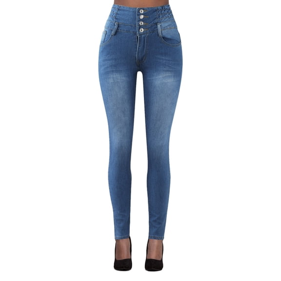 UFOUND Women Temperament High-Waisted Slim-Fit Stretch Four-Button Zppered Jeans Pantalones