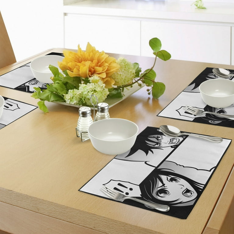 Humor Placemats Set of 4 Stickman Meme Face Icon Looking at Computer Joyful  Fun Caricature Comic Design, Washable Fabric Place Mats for Dining Room  Kitchen Table Decor,Black and White, by Ambesonne 