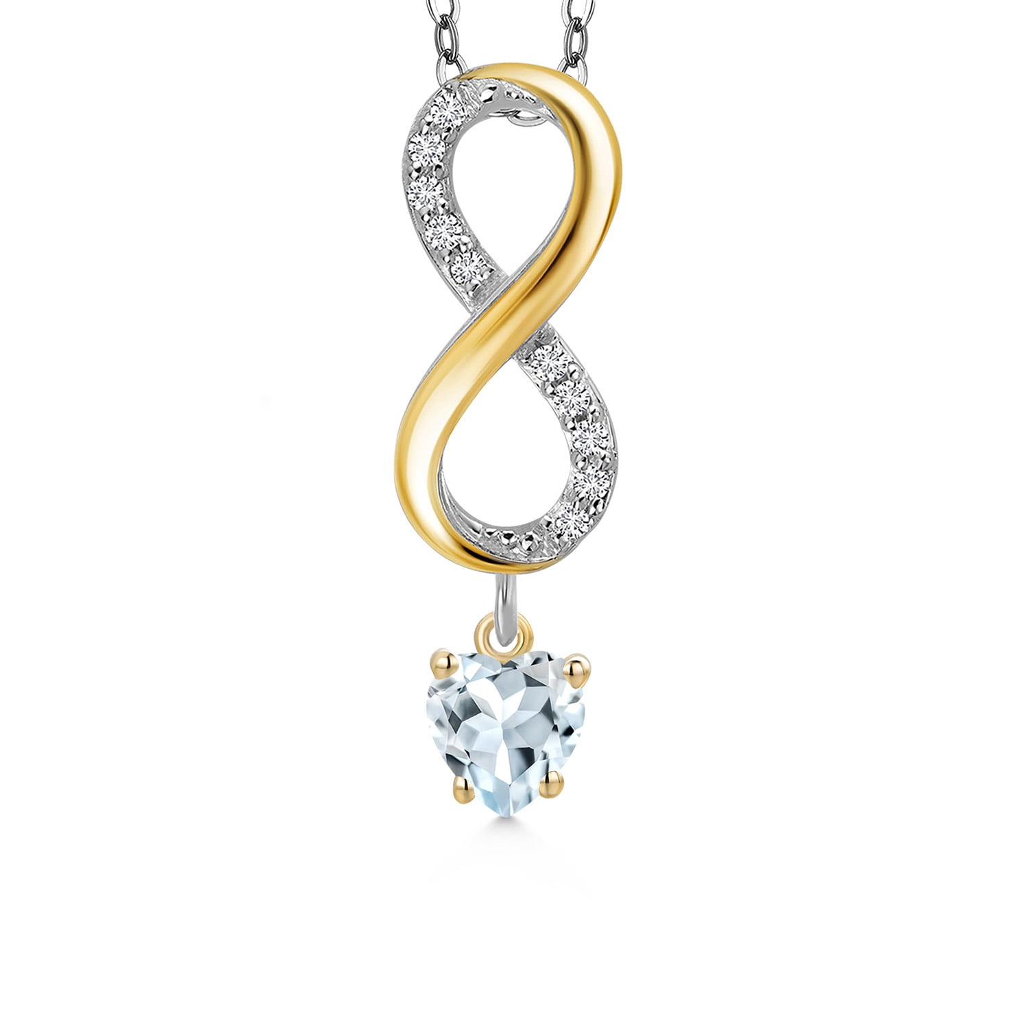 925 Silver and 10K Yellow Gold Sky Blue Aquamarine and Lab Grown Diamond Pendant Necklace for Women | 0.91 Cttw | Gemstone March Birthstone | Heart Shape 5MM | With 18 inch Silver Chain
