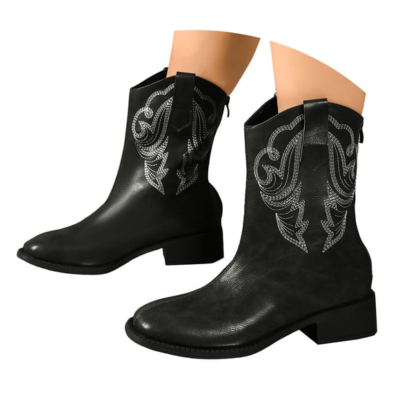 Dakaela Women Western Cowboy Boots Wide Calf Cowgirl Ankle Booties Classic Chunky Heel Dress Shoes