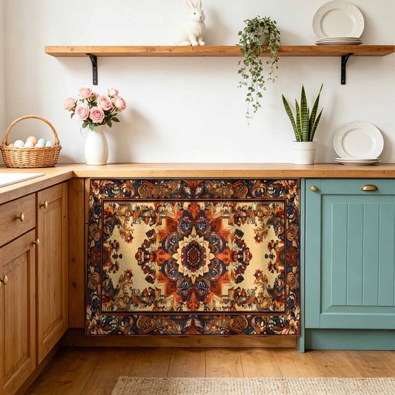 Bohemian Flower Small Sink Skirt 10"Wx11"L,Dustproof Under Sink Curtain with Self Adhesive Tape,Boho Tribal Colorful Distressed Printed Cabinet Curtain Cover for Bathroom Vanity,Kitchen Storage Shelf