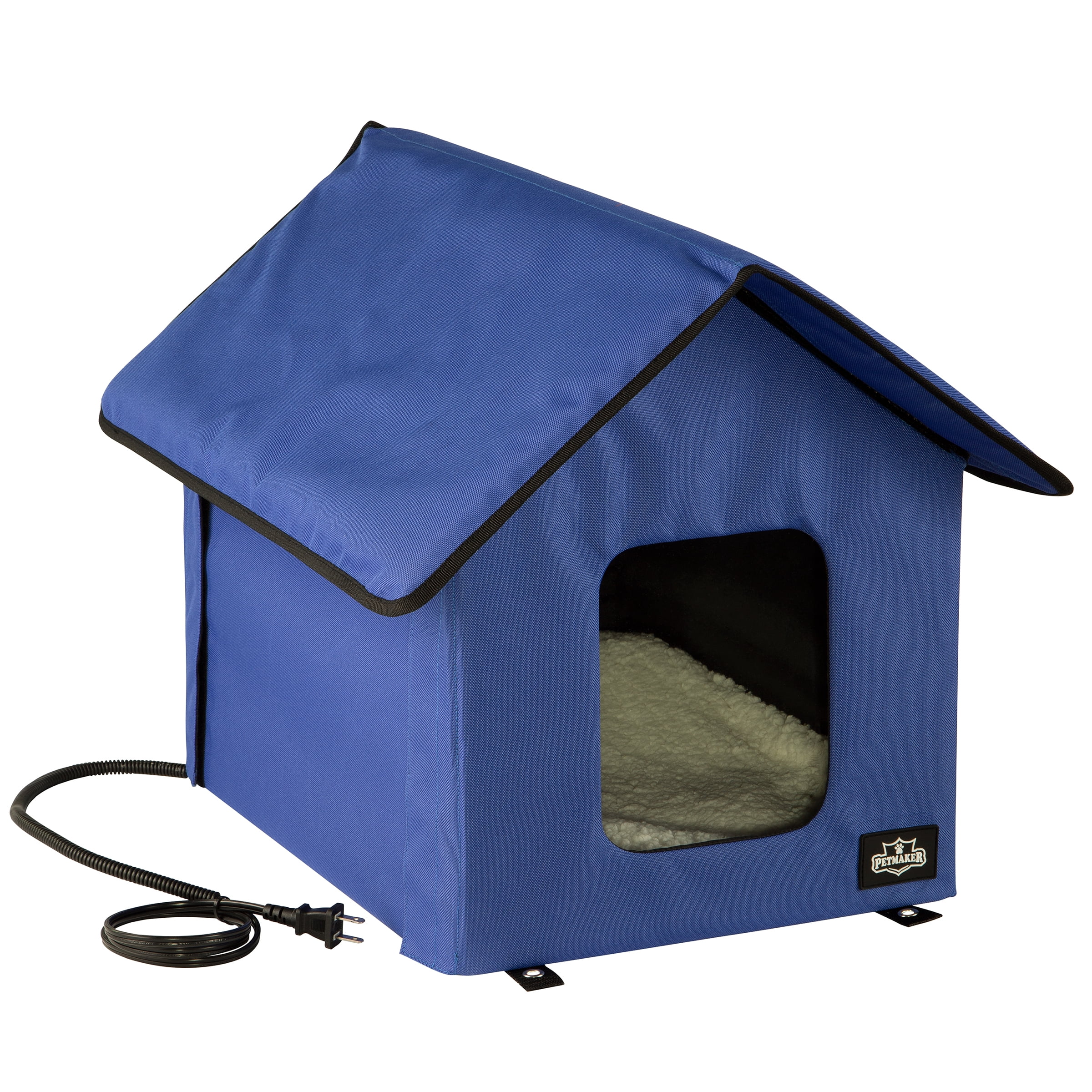 PETMAKER Heated Cat House with Heating Pad and Sherpa Cover (Blue)
