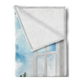 thumbnail image 2 of Tropical Soft Flannel Fleece Throw Blanket, Cloudy Sky and Exotic Forest near Calm Ocean Open Window Summer Scene, Cozy Plush for Indoor and Outdoor Use, 70" x 90", Aqua Green and Blue, by Ambesonne, 2 of 5