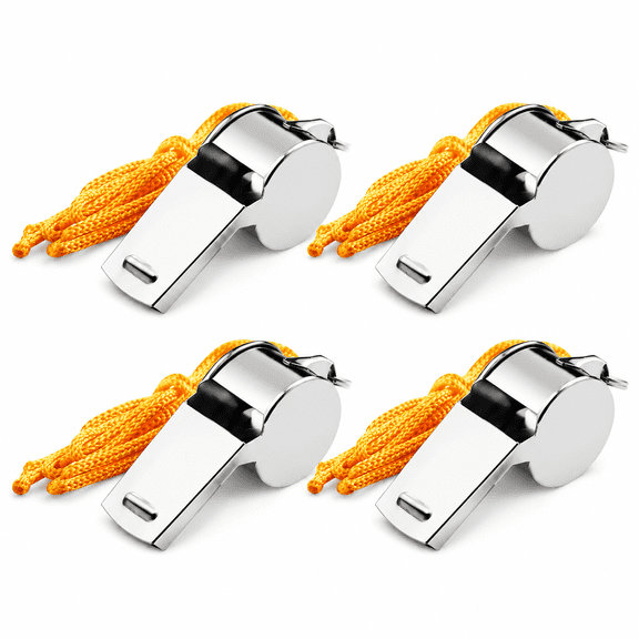 4-Pack Stainless Steel Whistles with Lanyard, Loud Sports Whistle for Coaches Referees Emergency Outdoor