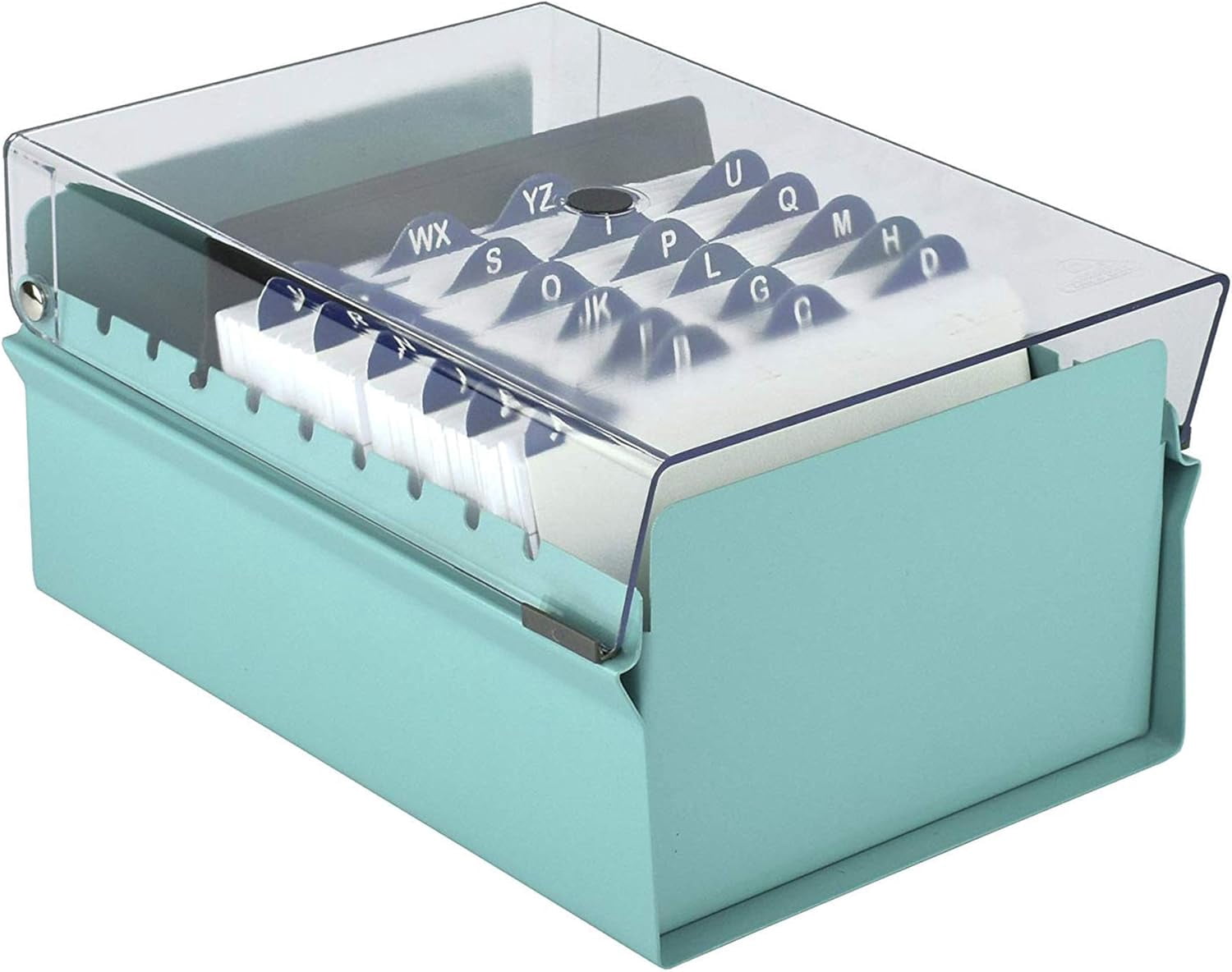 Acrimet 4 x 6 Card File Holder Organizer Box Metal Base Heavy Duty (AZ Index Cards and Divider Included) (Green Color with Clear Crystal Plastic Lid Cover)