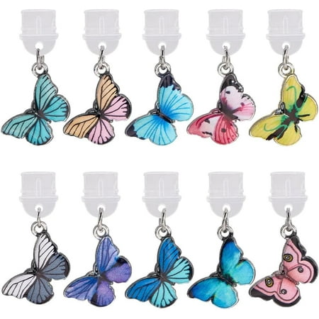 1 Box 10pcs Mobile Dust Plug Charm Cellphone Dust Plug Cute Enamel Plastic Colorful Butterfly Charging Port Plugs Cover Charm Protector for Women Men Type c Cellphones Laptops Earphones Red