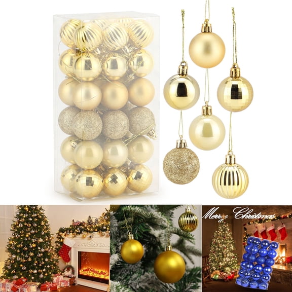 Luxtrada 1.6" Christmas Ball Ornaments - 36Pcs Shatterproof Christmas Tree Decorations with Hanging Loop for Xmas Holiday Party Decor (Gold)