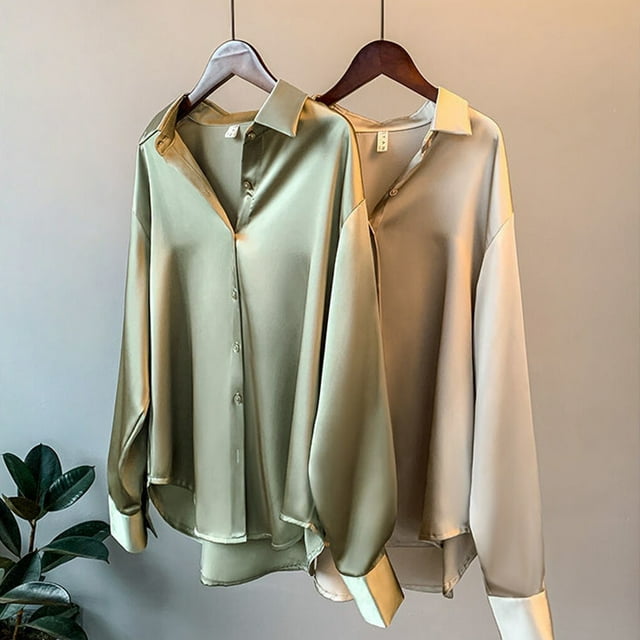 Chemise Boutonnée Style Décontracté pour Femmes Voyage Randonnée Travail Réunion Polyester Blouse à Revers Manches Longues Vêtements Vêtements Champagne Abricot m