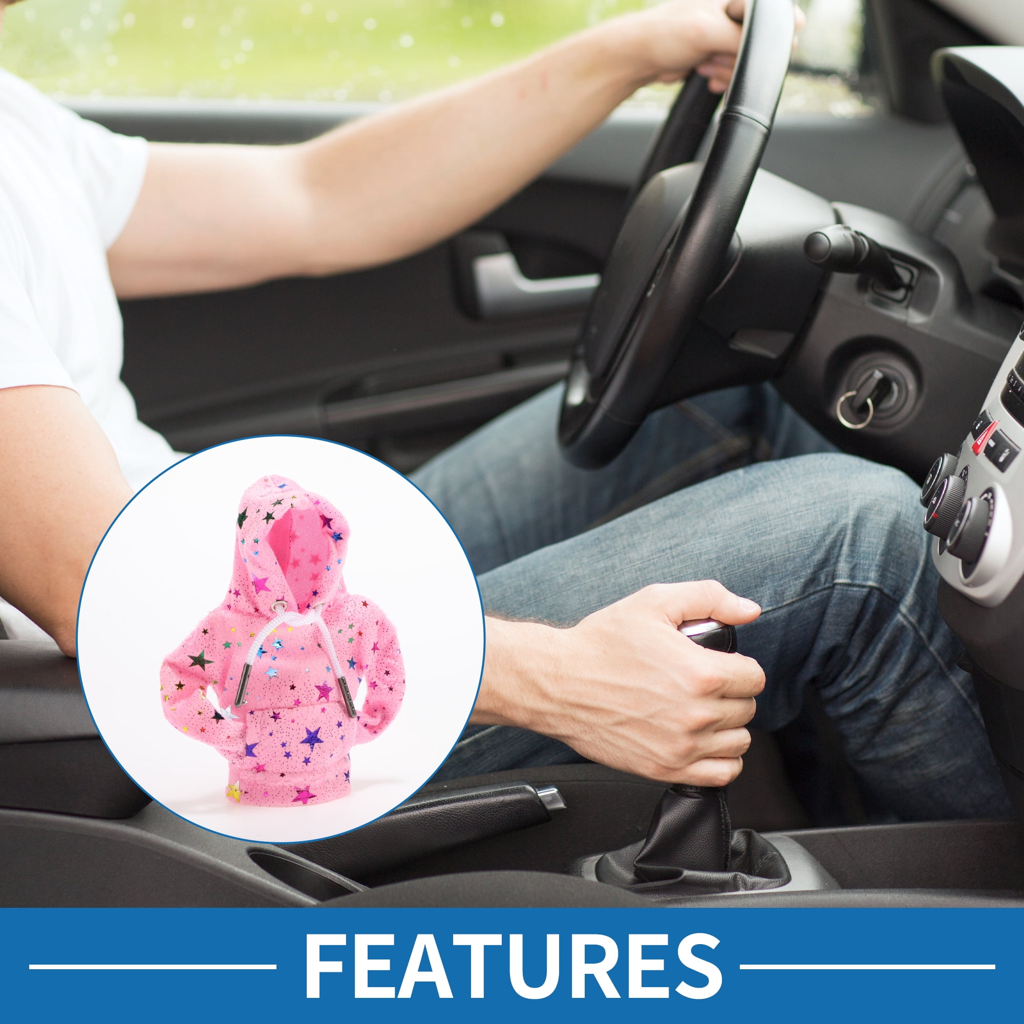 Unique Bargains Universal Shift Knob Cover Reflective Stars Pattern for Car RV Truck Pink