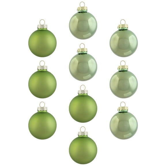 10-Piece Shiny and Matte Grass Green Glass Ball Christmas Ornament Set 1.75" (45mm)