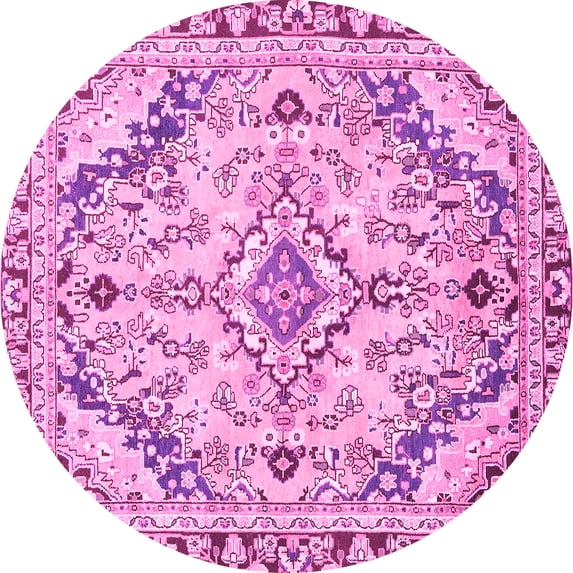 Ahgly Company Indoor Round Abstract Pink Modern Area Rugs, 7' Round