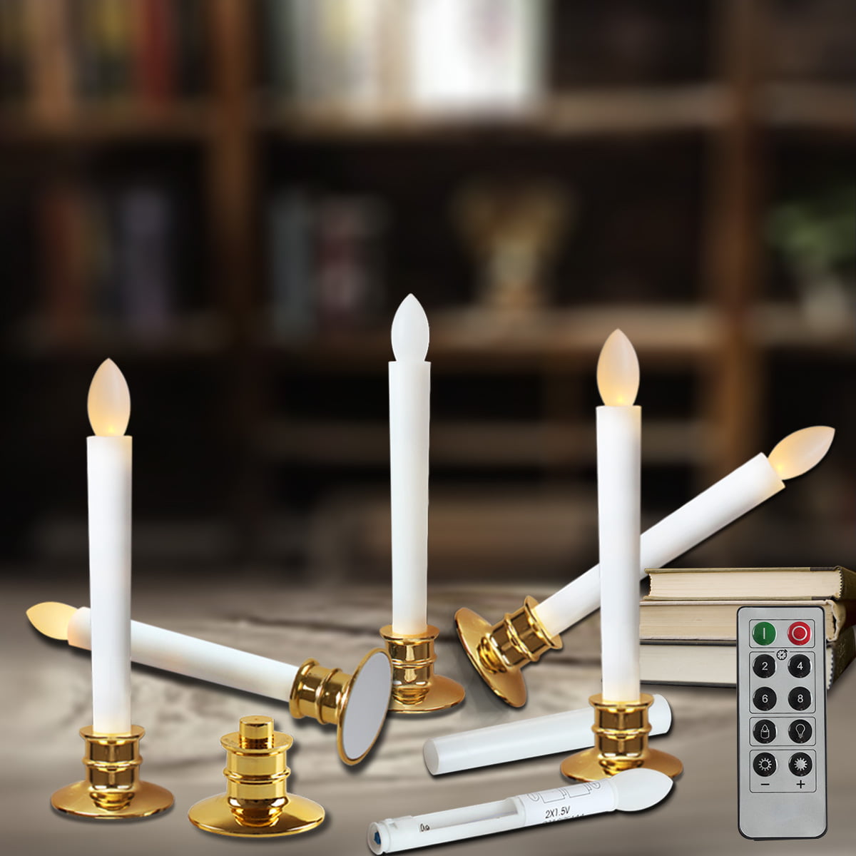 9 Inch Battery Operated White LED Taper Window Candles for Christmas Dining Wedding Decor Wondise Flickering Flameless Taper Candles with Timer 0.78 x 9.64 Inch Set of 6