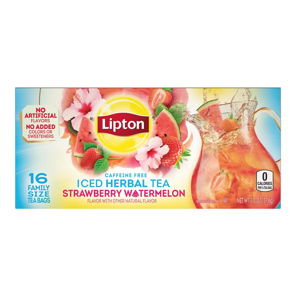 Lipton Iced Herbal Tea, Strawberry Watermelon Famliy Size, Tea Bags, 16