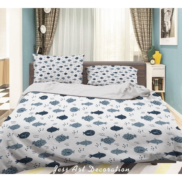 3D Peces Blancos Funda de edredón Set Ropa de cama Set Funda de edredón Fundas de almohada SF98