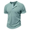 thumbnail image 4 of RYRJJ Men's Waffle Henley Shirts Raglan Short Sleeve Casual Basic Tee Summer Button Lightweight Stretch Work T Shirts(Blue,S), 4 of 9