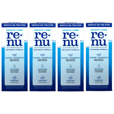4 Pack - Renu Contact Lens Solution, Advanced Formula Multipurpose Lens Cleaner for Eye Contacts, Cleaning, Moisturizing and Disinfecting Care for Soft & Silicon Hydrogel Lenses, 12 Fl Oz