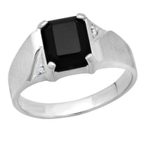 Dazzlingrock Collection 10X8mm Emerald Black Onyx & Round Accent White Diamond Brushed Anniversary Wedding Band for Men in 18K White Gold, Size 10