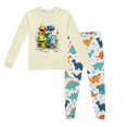thumbnail image 1 of Pyjamas pour Enfants Garçons Ensemble de Pyjama Imprimé Dinosaure Col Rond Manches Longues Pantalon 2 Pcs Printemps Automne Pyjamas pour Enfants Beige 4 Ans-5 Ans, 1 of 5