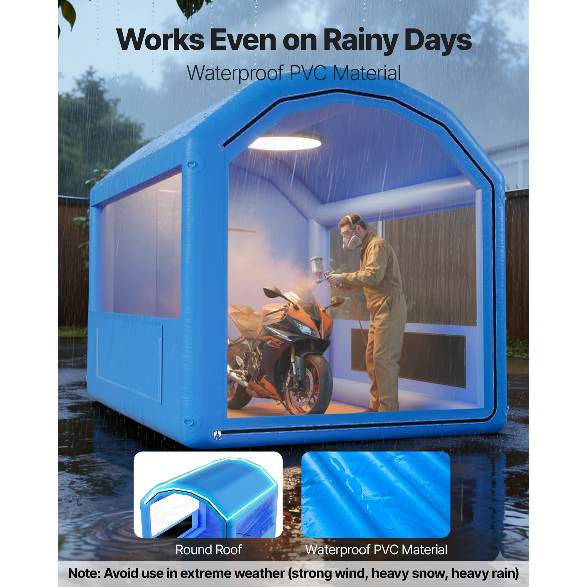 KFFKFF Inflatable Paint Booth, 9.84 x 8.2 x 8.2 ft, Spray Tent with 550W Blower and Air Filtration, Rounded Roof Design, Suitable for Painting Bikes, Motorcycles, and Vehicle Panels