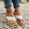 thumbnail image 4 of Summer New Flat Clip Toe Fisherman Shoes, Boho Outer Wear Sandals Slippers, Thick Bottom Solid Color Round Toe Buckle Strap Sandals, Stylish Outer Wear Woven Beach Sandals For Women, 4 of 10