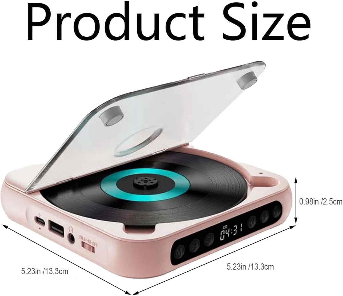 Portable Bluetooth CD Player with Led Display, Portable Bluetooth Compatible CD Player, Rechargeable Wireless CDs Player, USB/Sd/Aux/Fm for Home, Car & Outdoor (Green)